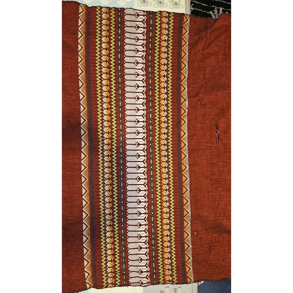 Vintage Fabric Textile Tribal Hand Made Weaved Embroidered‎ Red Green READ